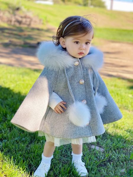 

winter kids girls hooded poncho jacket fashion sweet girl fur hooded cloak coat children warm outerwear 2-12y, Camo