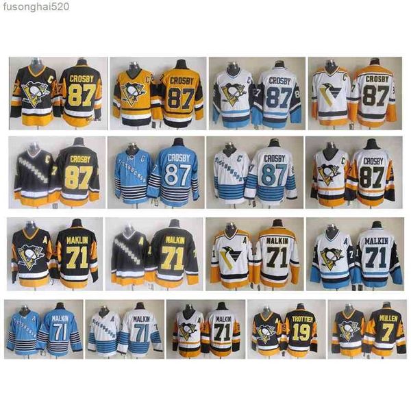 

95 retro vintage pittsburgh penguins jersey 87 sidney crosby 71 evgeni malkin 7 joe mullen 19 bryan trottier ccm hockey jersey nhl'&#03, Black