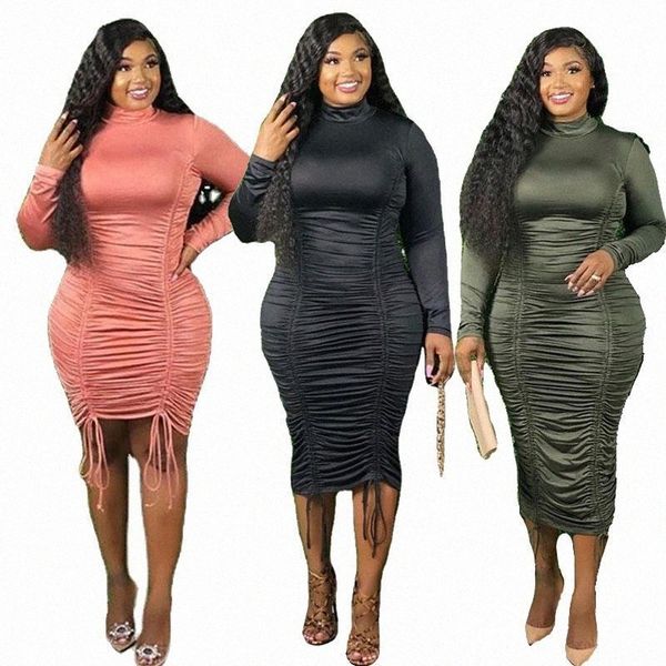 

casual dresses casual dresses fall long sleeve elegant turtleneck high waist draped satin dress stacked plus size wholesale drop s256#, Black;gray