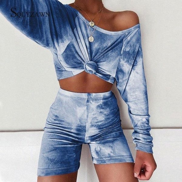 

women's tracksuits tie dye sportswear casual two piece matching set women crop high waist shorts 2021 summer autumn clothes outfits wom, Gray