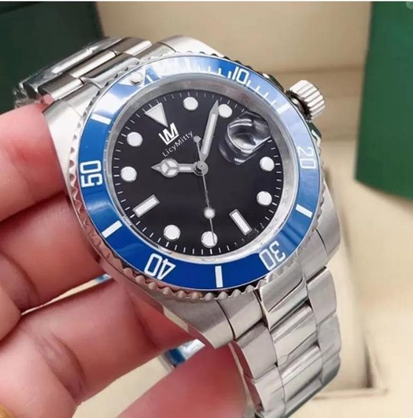 

new mens watch blue ceramic bezel sapphire glass automatic mechanical movement stainless steel glide lock men watches male wristwatches, Slivery;brown