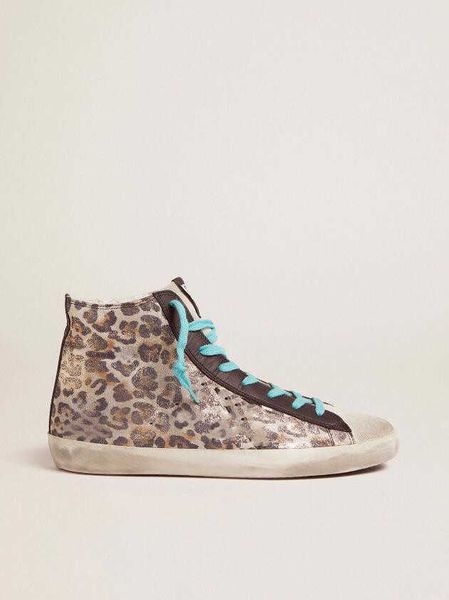 

dirty shoes francy sneakers high small designer italian handmade retro ladies leopard-print with blue laces