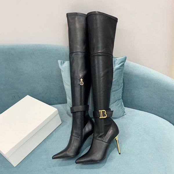 

boots 2021 women's fashion and elegant pointed boots winter over-the-knee high heels thigh-length compression socks, Black