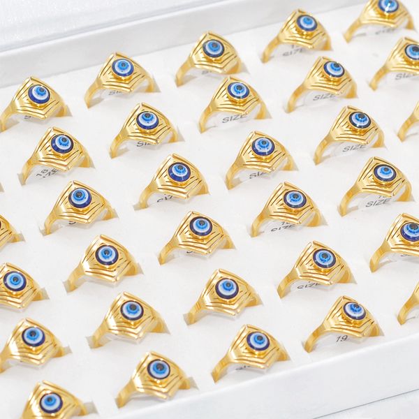 

bulk lots 36pcs turkey evil eye stainless rings stainless steel women men girls fashion punk rock charm jewelry accessories party gifts, Golden;silver