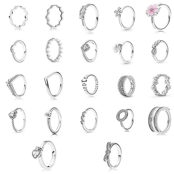 

solitaire ring for women 925 silver plated series diamond stacked lover rings diy simple jewelry with pandora white box2469