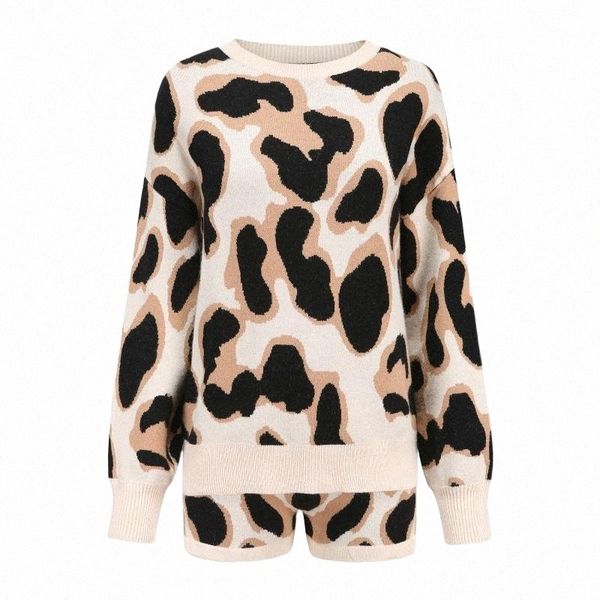 

women's tracksuits european and american autumn women's leopard print long sleeve sweater shorts set tracksuits y3wl#, Gray