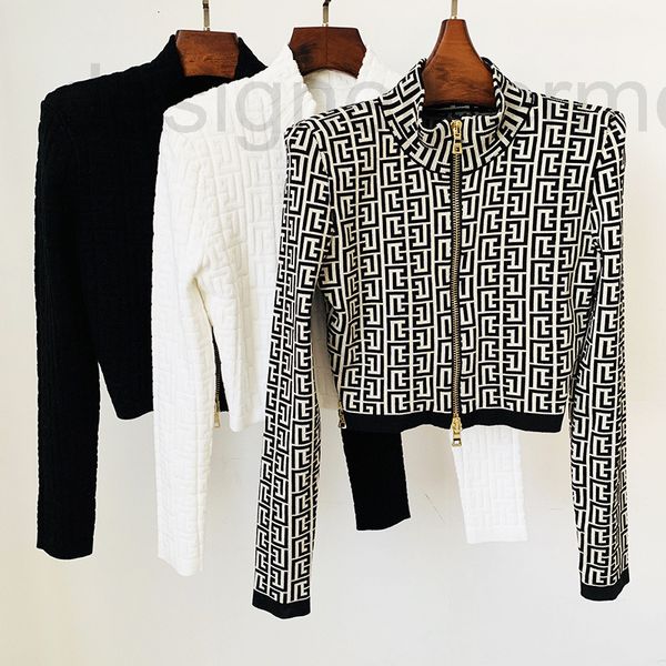 

women's hoodies & sweatshirts designer 2022 star fashion new maze pattern jacquard stand collar short zipper sweater nmqf, Black