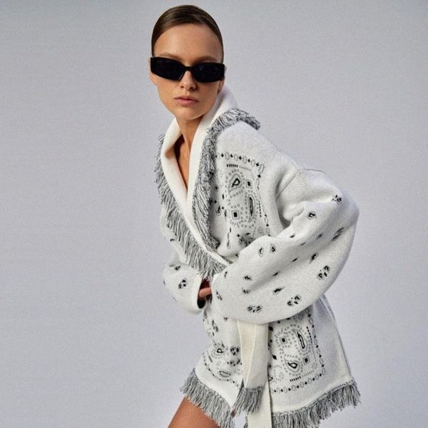 

women's knits & tees women's knits & tees muiches tassel turn-down collar print cardigan women batwing sleeve belt loose-fitting b, White