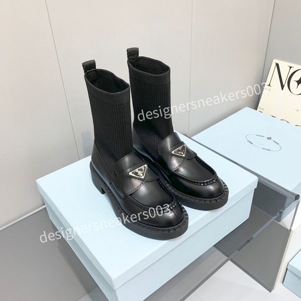 

chelsea boots half boot high shoes 35-40 knight boots new black leather ankle platform slip-on round flat booties chunky luxury designer jn2