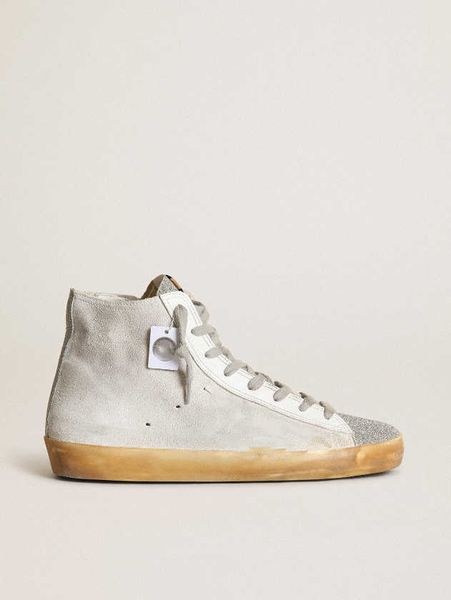 

dirty shoes francy sneakers high small designer luxury italian white suede with tongue in swarovski micro-crystals black leather star