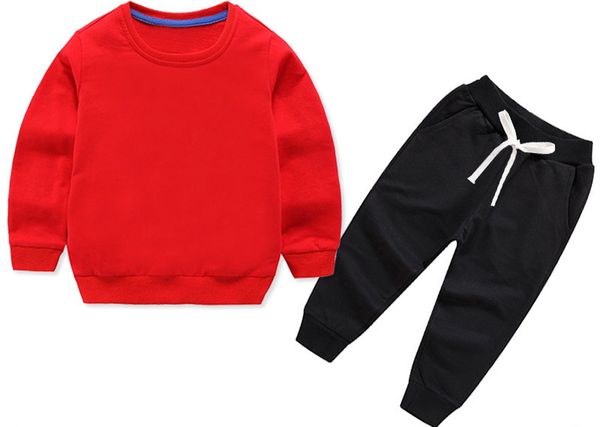 

baby clothing sets kids clothes children round neck two-piece long-sleeved trousers high-end classic print 2-8 years spring and autumn sport, White