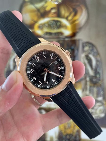

men's temperament watch gentle and comfortable rubber strap black dial automatic movement mechanical sapphire quality glass watch, Slivery;brown