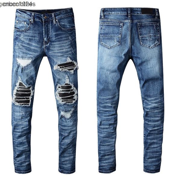 

men's jeans jeans for men skinny straight slim hip hop ripped blue patchwork motorcycle big hole biker jean pants