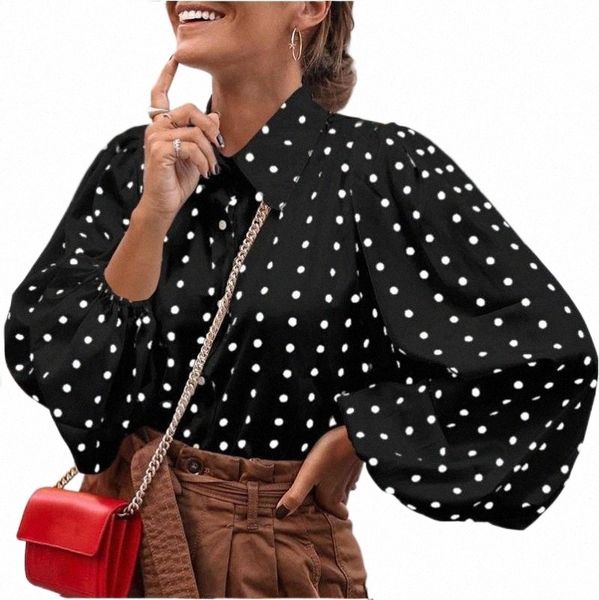 

women's blouses & shirts polka dot women puff long sleeve wrap elegant 2021 lace up red crop blouse backless chic female shirts women&#, White