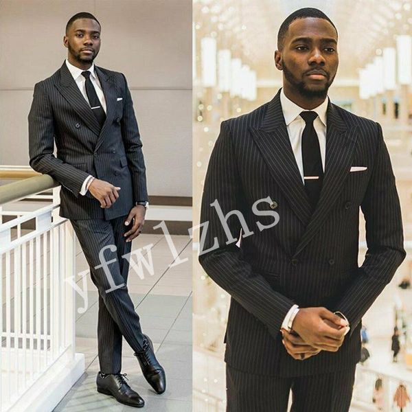 

handsome double-breasted stripe jacket men suits groom tuxedos groomsmen wedding prom man blazer color optional 10, Black;gray