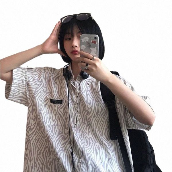 

women's t-shirt women's t-shirt korea harajuku leopard zebra stripe vacation couple short sleeve tee shirt women kpop grunge cloth, White