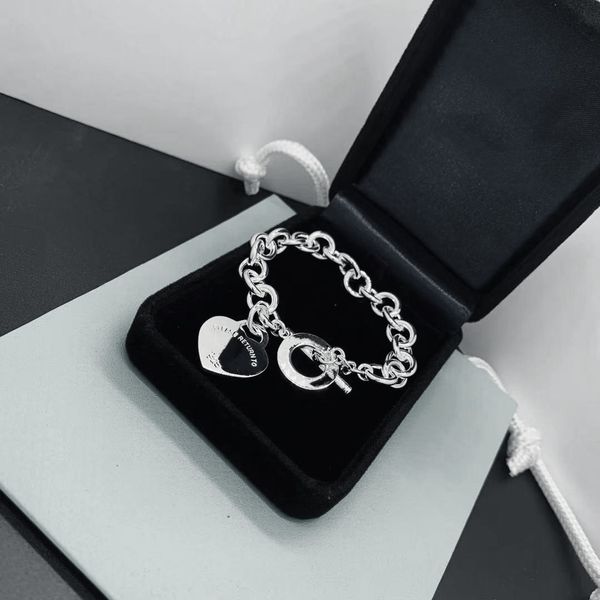 

925 silver link chain heart bracelets designer necklace set wedding statement jewelry heart pendant necklaces bracelet birthday christmas gi, Black