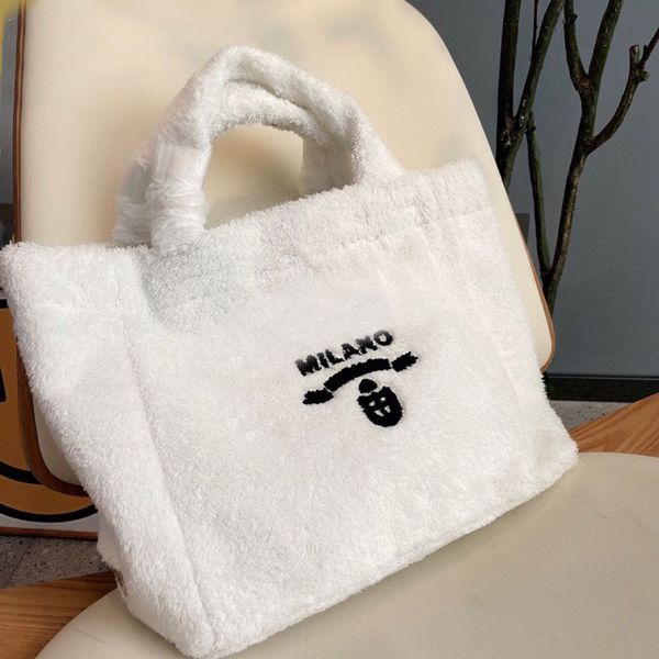 

lamb hair totes bag women hairy handbag purses large capacity shopping bags hardware triangle fashion embossed letters interior zipper re-ny