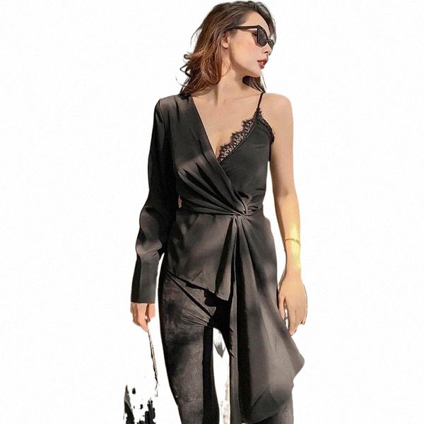 

women's blouses & shirts super beautiful elegant slim 2-color asymmetric knot chiffon blouses womens lace casual all-match fashion wom, White