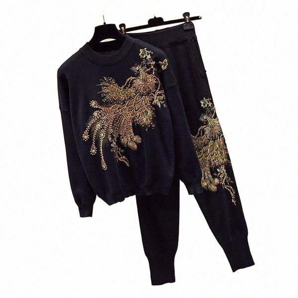 

women's tracksuits embroidery 2 piece set women sweater suit sets spring 2021 knitted pants tracksuits casual trouser women's e9lm, Gray