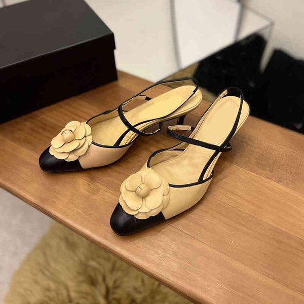 

sandals summer leather hollow french flower middle heel design sense of niche temperament single shoes baotou sandals, Black