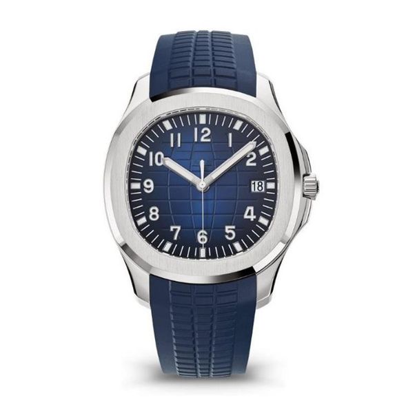 

fashion men's temperament watch gentle and comfortable rubber hand strap dark blue aquarium dial automatic movement mechanical sapphire, Slivery;brown