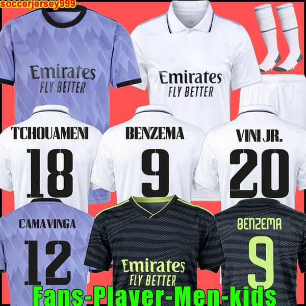 

fans tees 2022 benzema finals soccer jersey 22 23 football shirt vini jr camavinga tchouameni real madrids valverde hazard asensio modric c, Black
