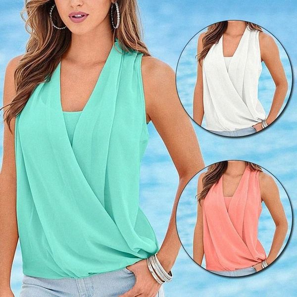 

women's blouses & shirts women's tank chiffon vest womem blouse summer solid v-neck sleeveless female shirt debardeur femme blous, White