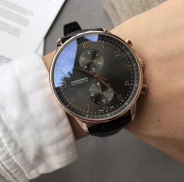 

u1 grade watch new chronograph men 3 style high-end quality watch 41mm portugieser mechanical automatic mens steel case genuine leather stra, Slivery;brown