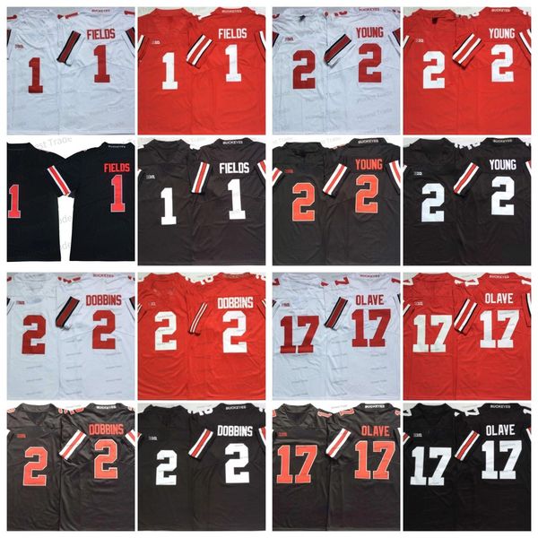 

ncaa football jersey ohio state buckeyes 1 justin fields dobbins chris olave young red white mens college jerseys, Black