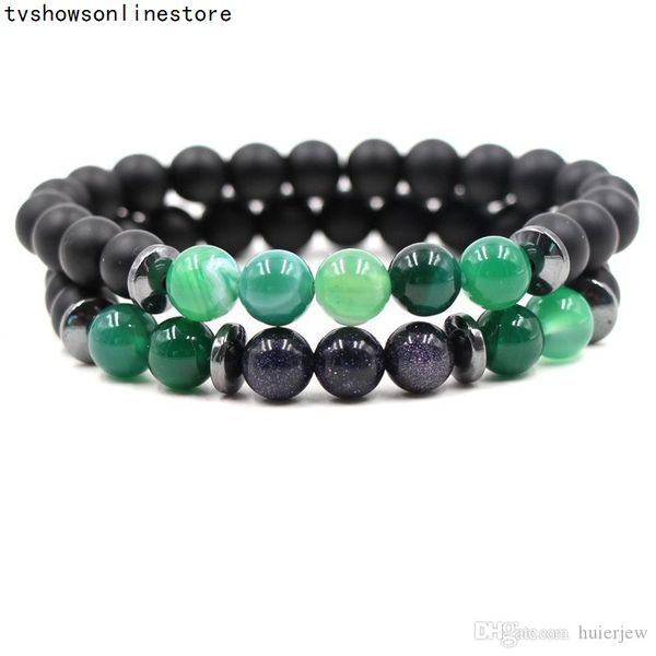 

natural stone bracelet turquoise agate tiger bracelets 2pcs/set couple men women jewelry bead fanxq, Black