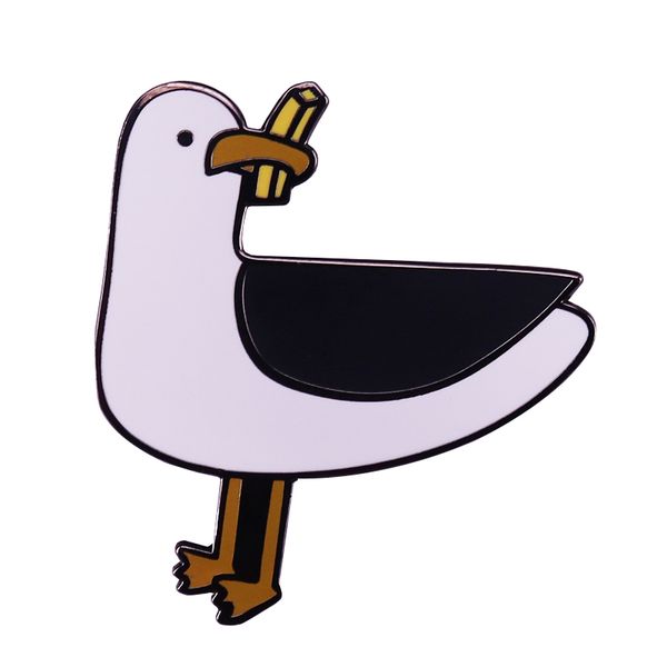 

other fashion accessories cheeky seagull with a stolen chip brooch funny seaside bird enamel pin badge jewelry, Silver