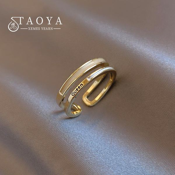 

letter queen double shell gold color ring 2022 new jewelry party feminine luxury accessories for woman girls exquisite gift ring, Golden;silver