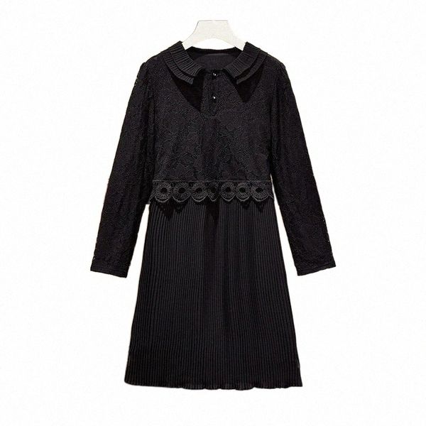 

casual dresses casual dresses 4xl plus size women elegant lace dress autumn winter 2022 long sleeve o neck patchwork fake two a line short j, Black;gray