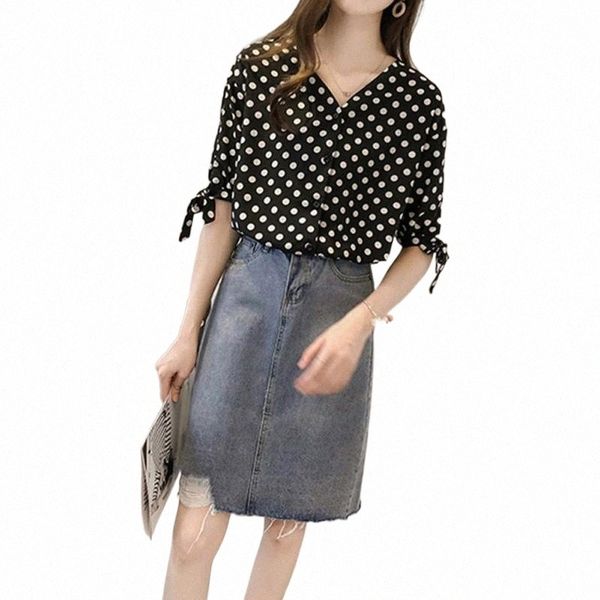

women's blouses & shirts autumn casual fashion polka dot women chiffon blouse shirt bowknot v neck blusas femininas women's blouse, White