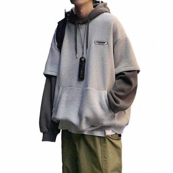 

men's hoodies & sweatshirts men's hoodies & sweatshirts men sweatshirt couple autumn fake two-piece hooded pullover student korean, Black