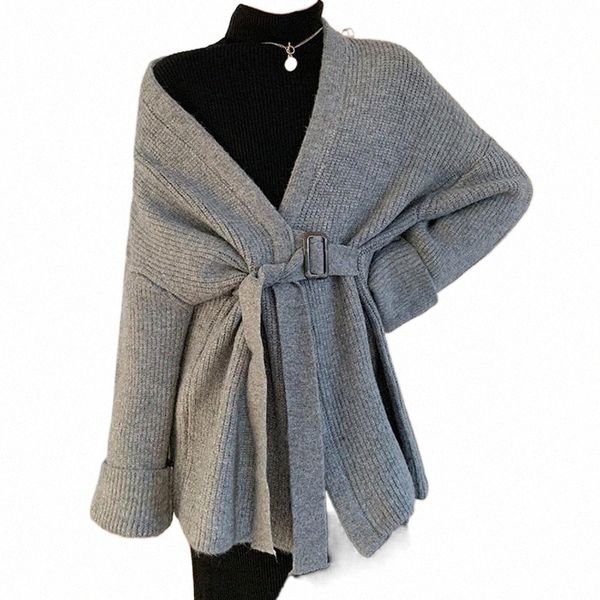 

women's knits & tees women's knits & tees 2022 autumn winter casual knitwear cardigan mujer women lace up loose knitted sweater fe, White