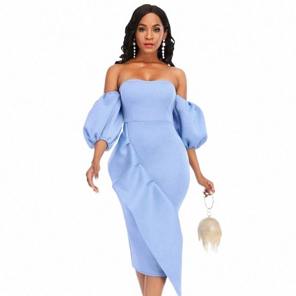 

casual dresses casual dresses off shoulder ruffle dress elegant sky blue bodycon midi length formal big lantern sleeve women party deta nigh, Black;gray