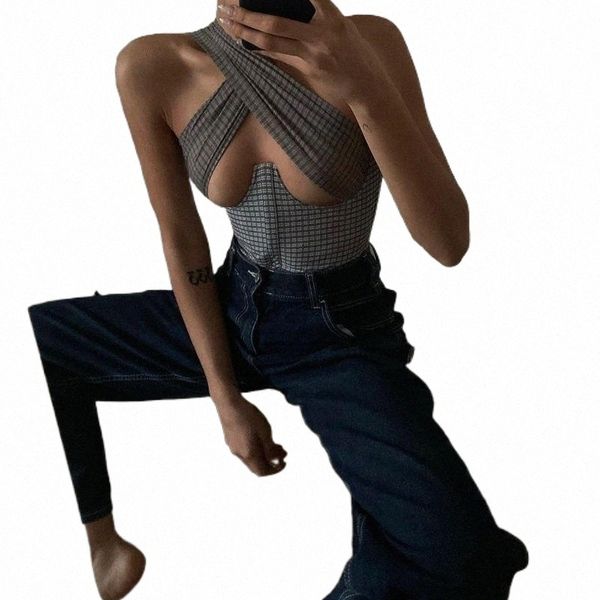 

women's tanks & camis women's tanks & camis 2022 plaid women halter hollow out backless bodycon sweet elegant streetwear spring su, White