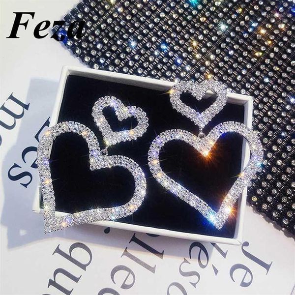 

stud fezawedding jewelry double heart earrings small big for women shinning rhinestone femme bijoux cute gifts1286r, Golden;silver