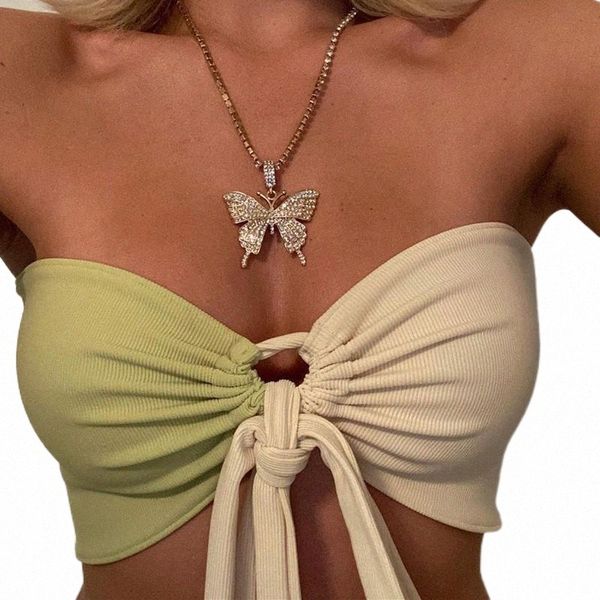 

women's tanks & camis women's tanks & camis sleeveless strapless knitted cut-out crop for women summer vacation backless lace up, White
