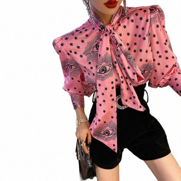 

women's blouses & shirts collar large size lace up shirt women 2021 fashion clothes korean print hit color blouse female lantern sleeve, White