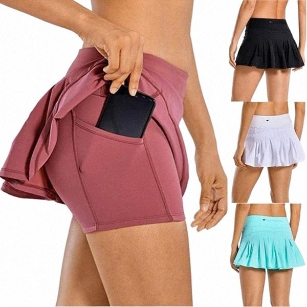 

skirts skirts 2022 style women sport athletic skirted yoga shorts solid color pleated tennis golf skirt anti exposure fitness short m90e#, Black