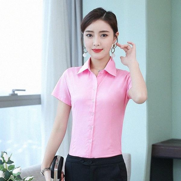 

women's blouses & shirts korean fashion chiffon women blouses office lady shirt and blouse summr short sleeve plus size xxxl/5xl women, White