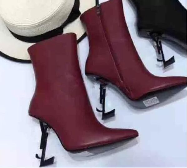 

leather boots shoes short boots designers shoes footwear booties sheep side zip pointed stiletto women factory level opyum run way luxury wi, Black
