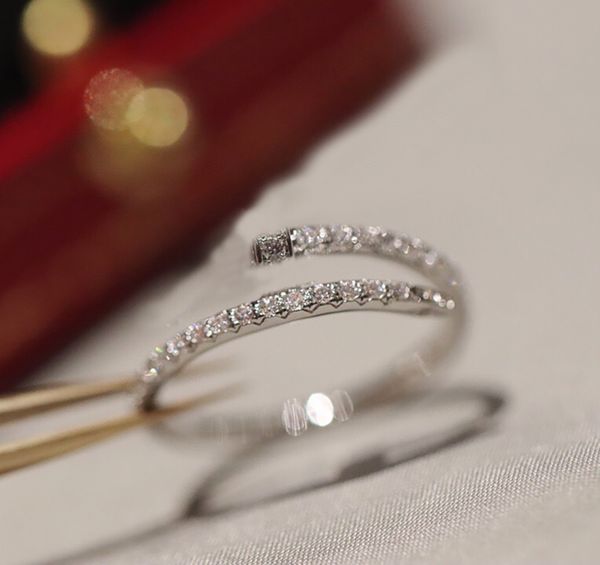 

v gold material luxury quality band thin nail ring with diamond platinum color have box stamp ps7509, Silver