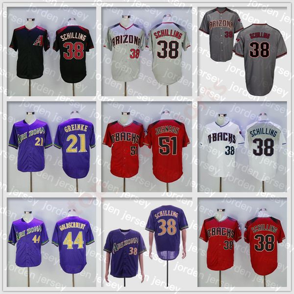 

38 vintage cool base curt schilling jersey retire baseball 44 paul goldschmidt 51 randy johnson 21 zack greinke men sti, Black