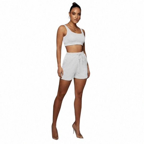 

women's tracksuits women's tracksuits summer ribber women set elegant sports fitness solid and mini biker shorts two piece sets ou, Gray