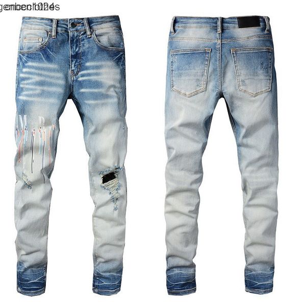 

men's amirs mens designer jeans ripped denim pants luxury iri hip hop distressed zipper trousers for male a miri, Blue
