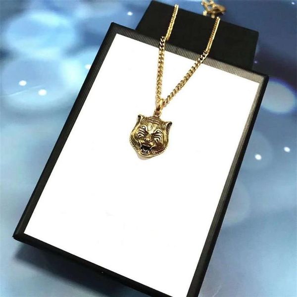

gold chain classic fashion tiger head necklace retro couple chain brass necklace seiko high-end jewelry supply296a, Silver